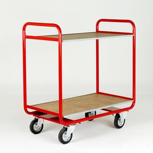 Trolley with 2 shelves, open end Shelf Trolleys with plywood Shelves & roll cages 501TT100 Blue, Red